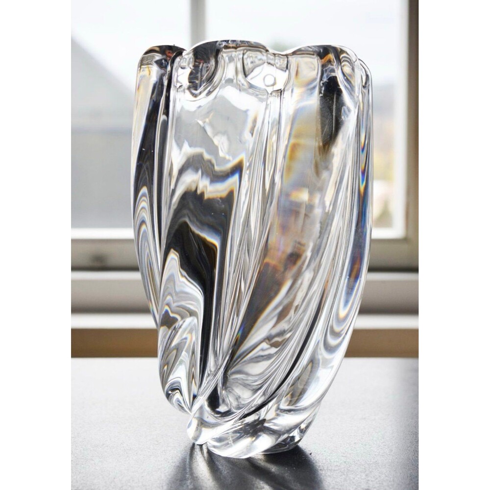 Signed Orrefors “Waterfall” Vase Edvin Öhrström 1940s Swedish Crystal MCM 8”